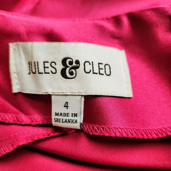 JULES AND CLEO DAVID'S BRIDAL Satin Spaghetti Strap A Line Dress Hot Pink Size 4 - Picture 8 of 15